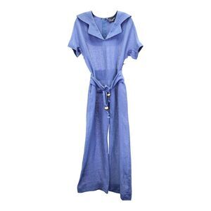 Lisa Marie Fernandez Belted Jumpsuit in Blue Linen